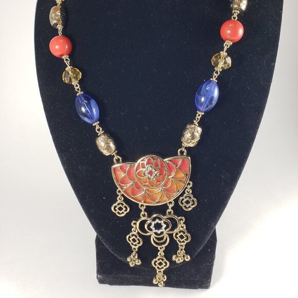 Erica Lyons 26" Gold-tone Multi-Color Beaded Necklace with Filigree Drop Pendant - Picture 4 of 9
